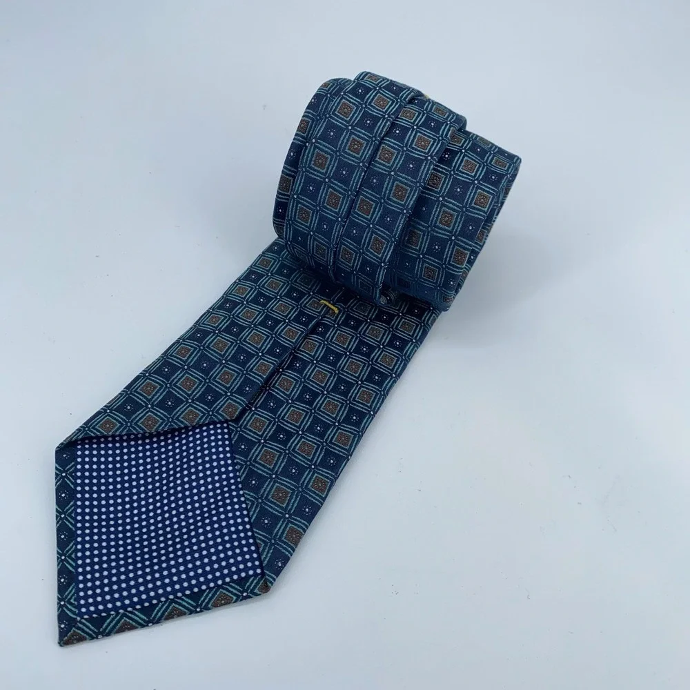 Eton Tie Mens One Size Navy Brown Patterned Silk Professional Necktie Italy Made